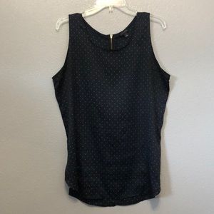 Ann Taylor tank top Women's size Large L sleeveless black polka dot shirt zip